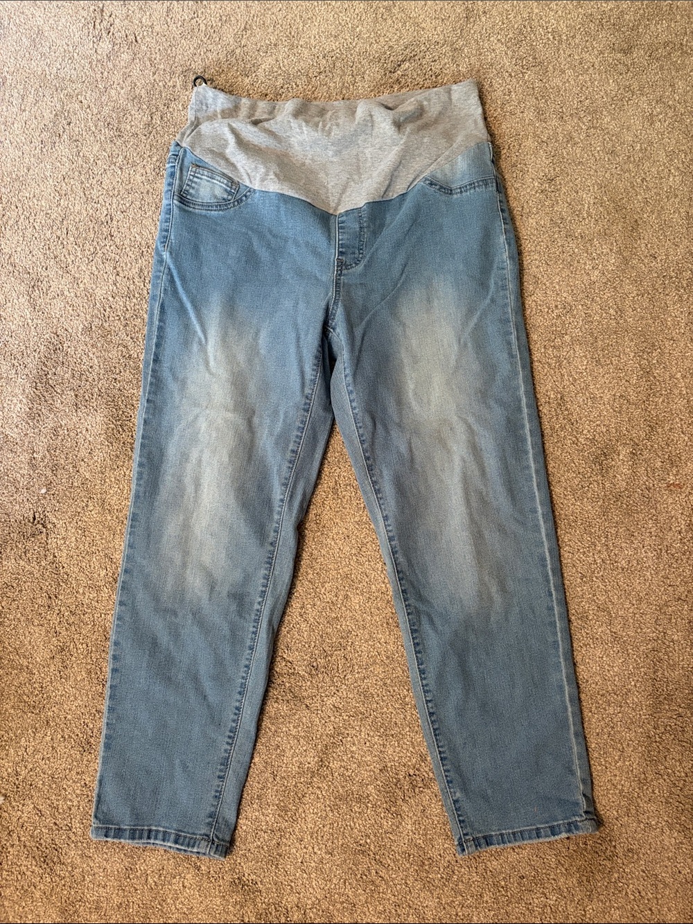 SHEIN Maternity Blue Denim Stretch Jeans with Grey Panel